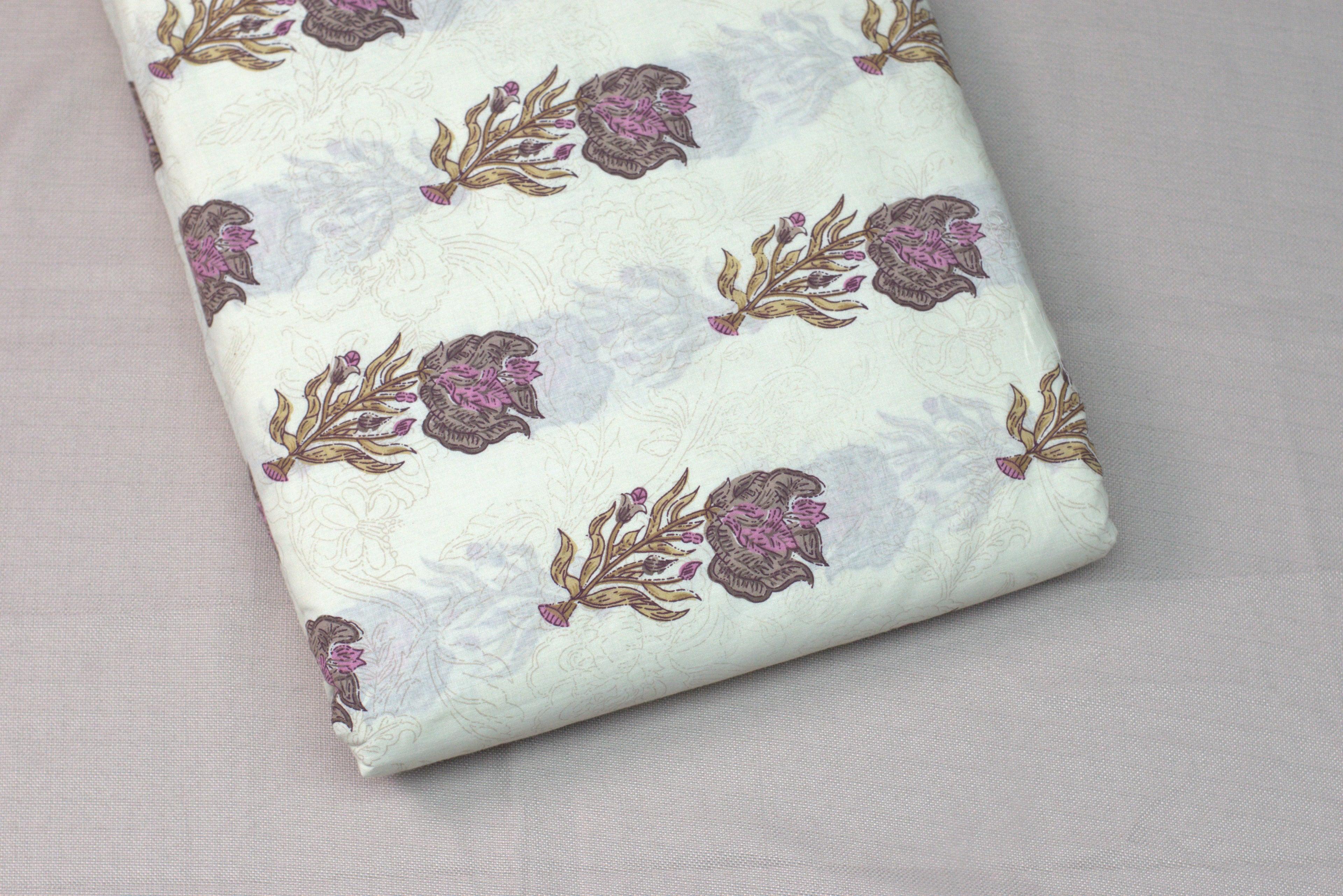 Elegant Floral Soft Cotton Dress Material Set with Dupatta – 44" Width | Top 2.5 Mtr & Bottom 2 Mtr