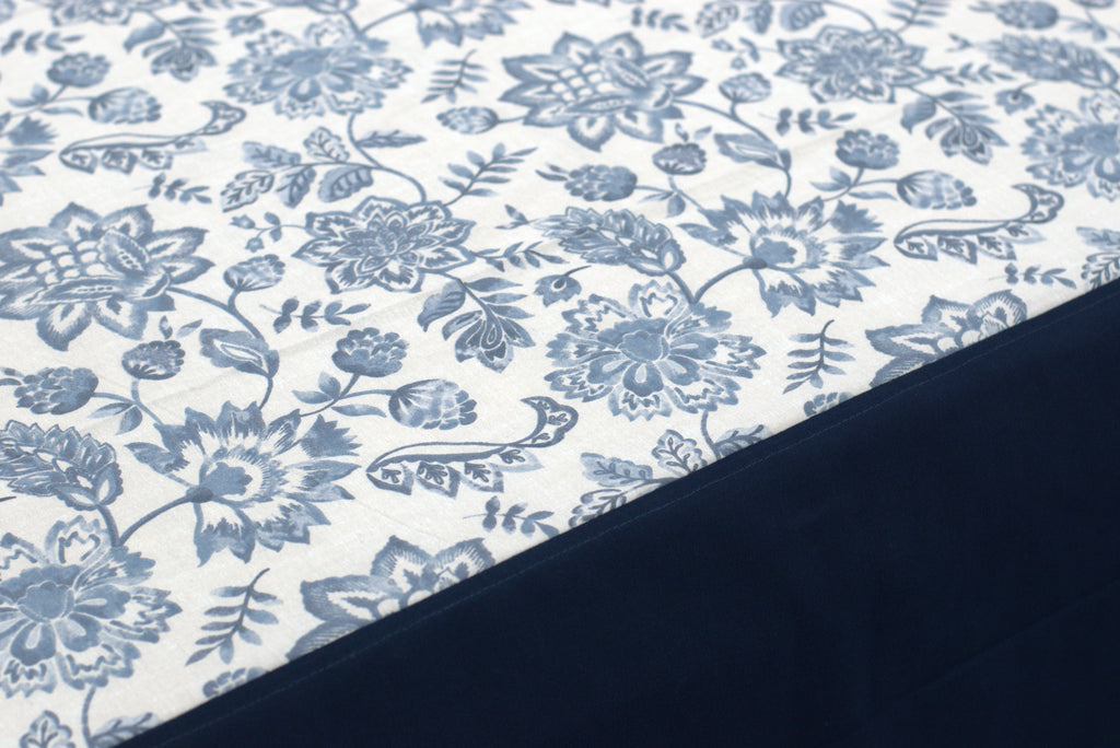 Premium King Size Floral Cotton Bedspread with Navy Border (100" x 110")