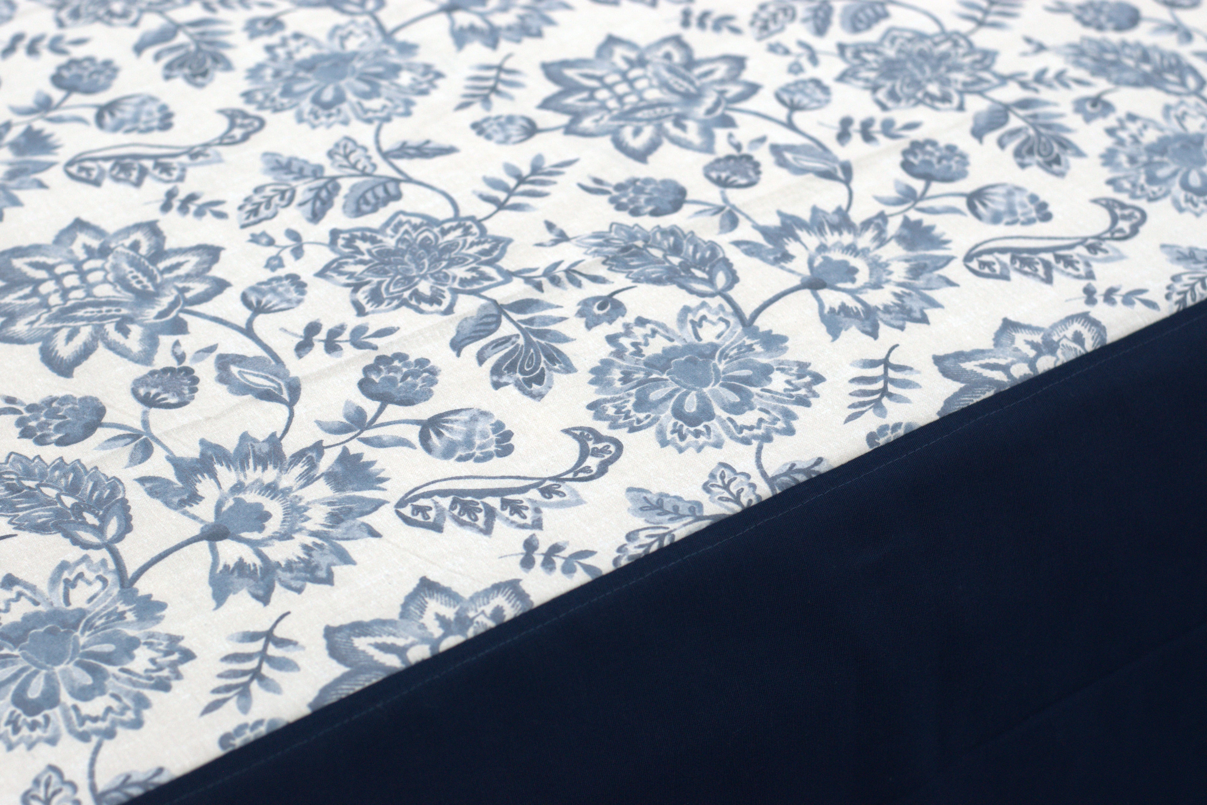 Premium King Size Floral Cotton Bedspread with Navy Border (100" x 110")