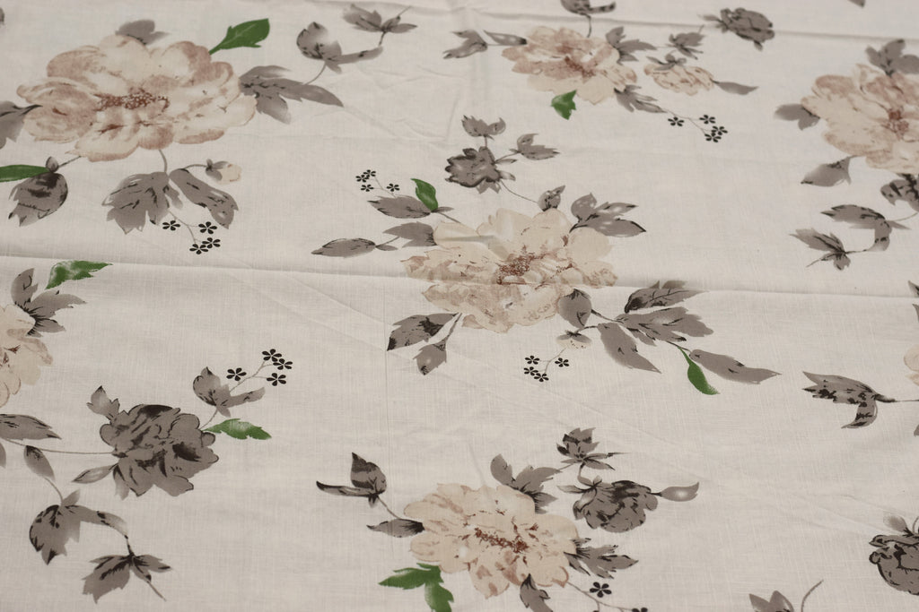Premium Floral cotton blend Bedspread Set with 2 Pillow Covers – Beige & White | 86 x 104 Inches | Elegant Lace Border