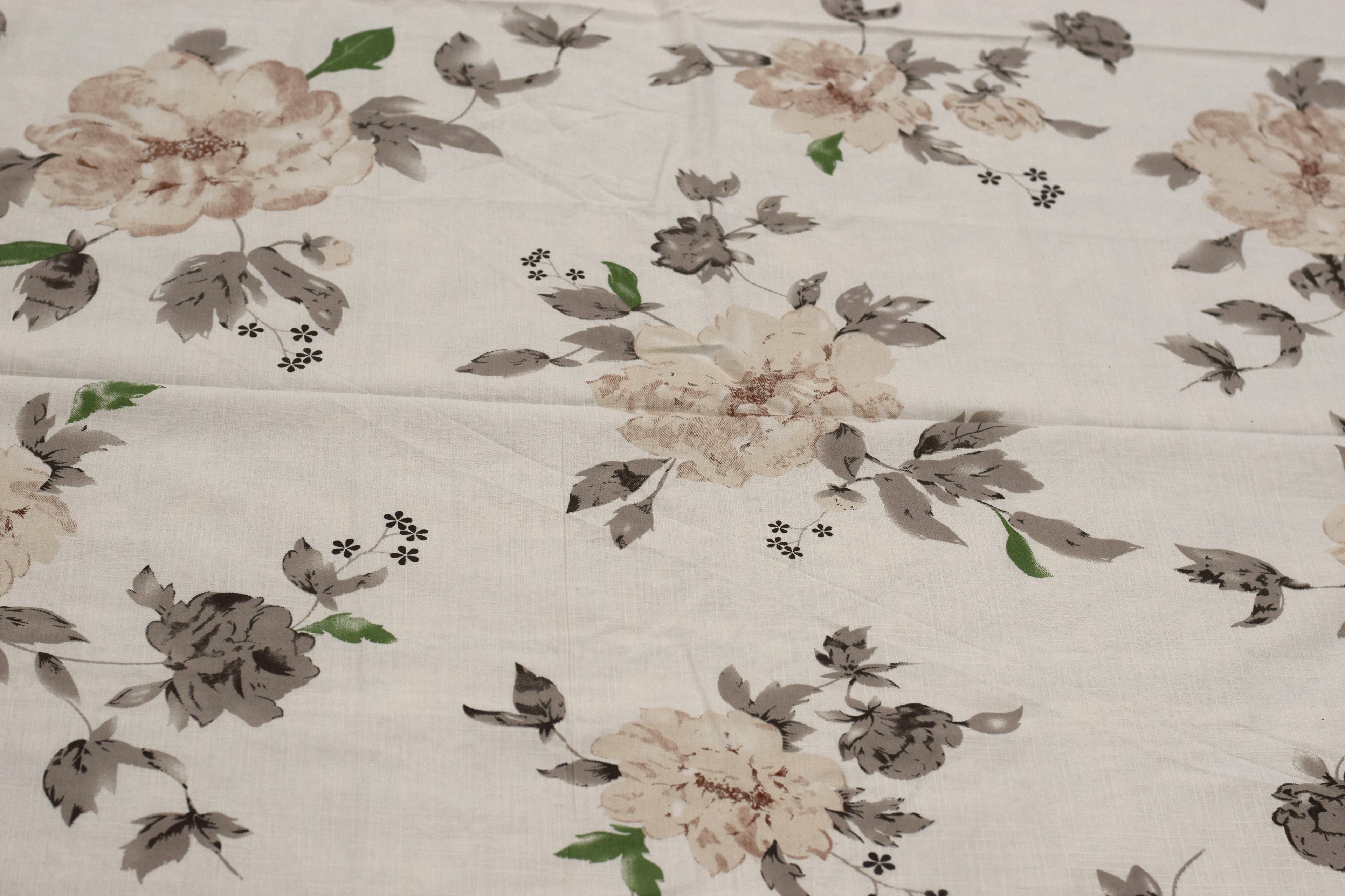 Premium Floral cotton blend Bedspread Set with 2 Pillow Covers – Beige & White | 86 x 104 Inches | Elegant Lace Border