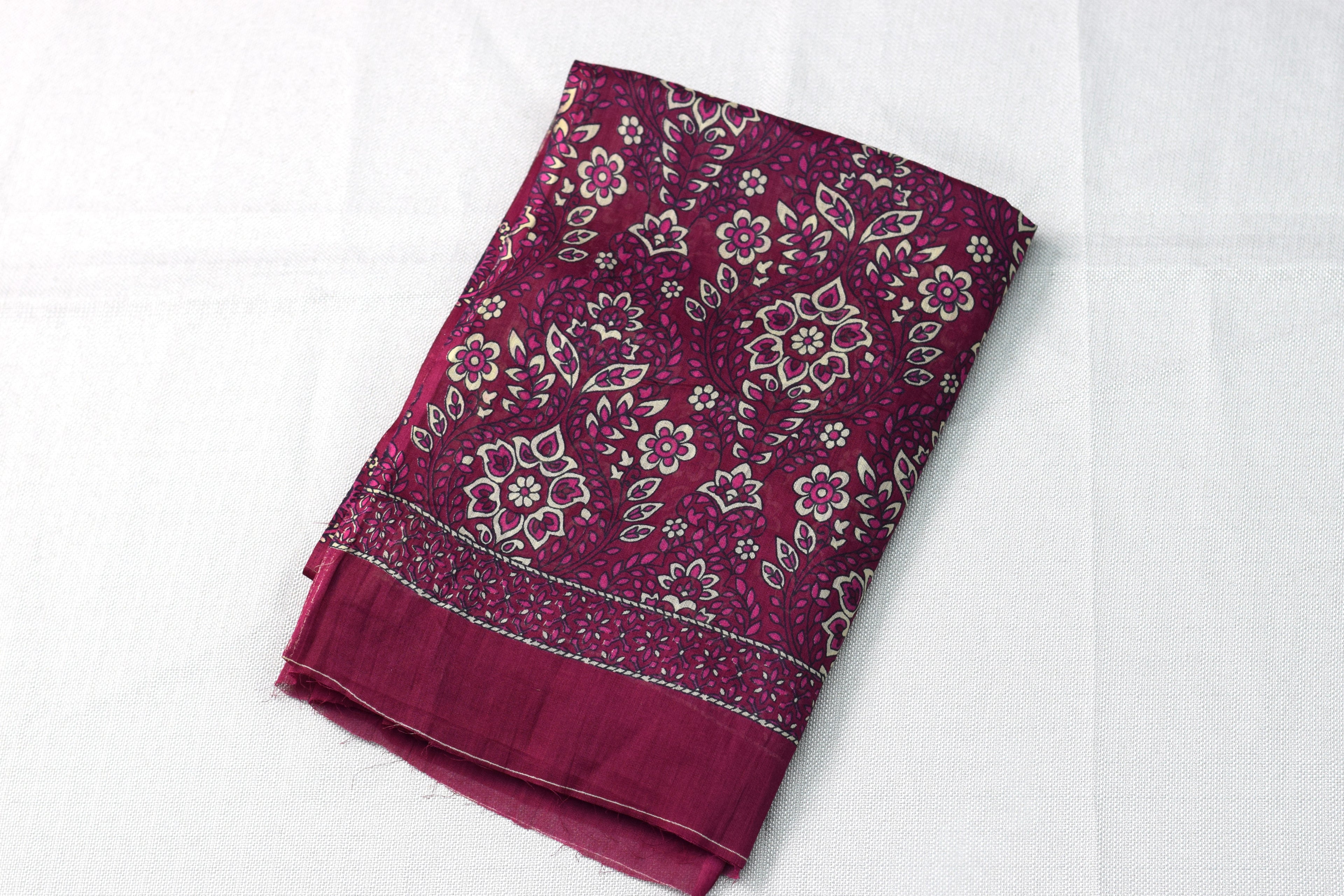 Magenta Floral Soft Cotton Dress Material Set with Dupatta – Top & Bottom Fabric Combo
