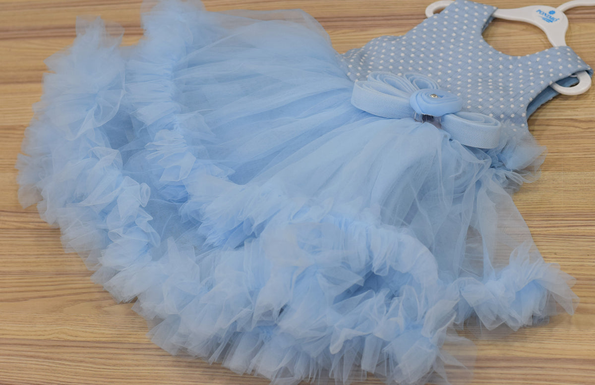 Baby Girls Light Blue Fancy Frock – Elegant Party Wear Dress
