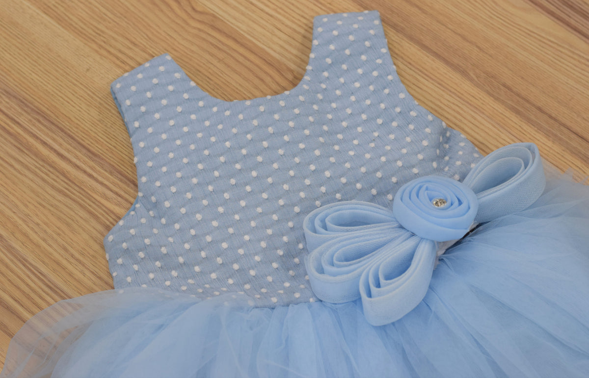 Baby Girls Light Blue Fancy Frock – Elegant Party Wear Dress