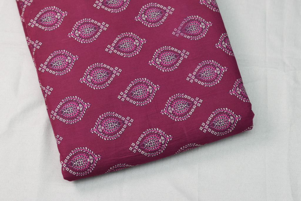Magenta Floral Soft Cotton Dress Material Set with Dupatta – Top & Bottom Fabric Combo