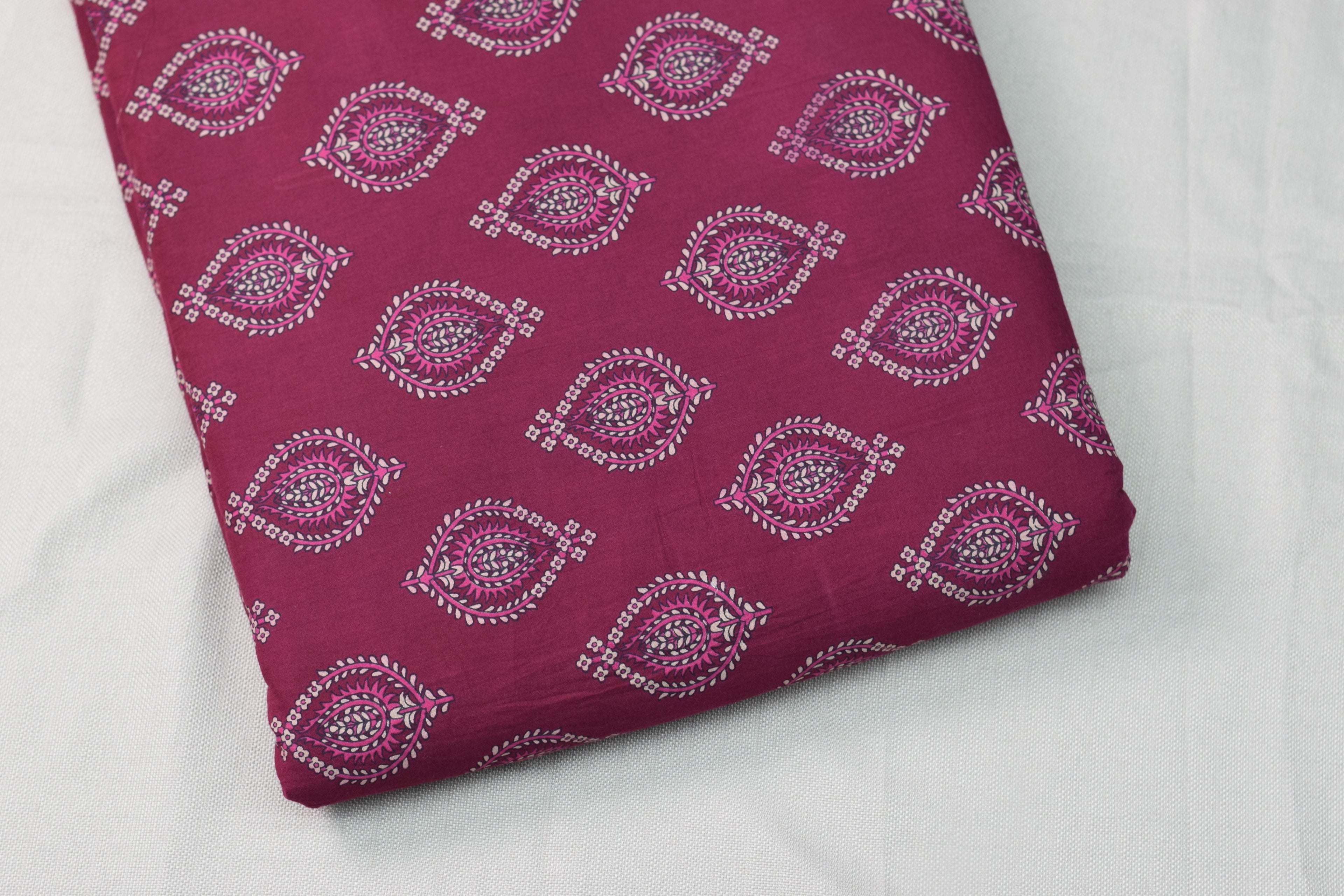 Magenta Floral Soft Cotton Dress Material Set with Dupatta – Top & Bottom Fabric Combo