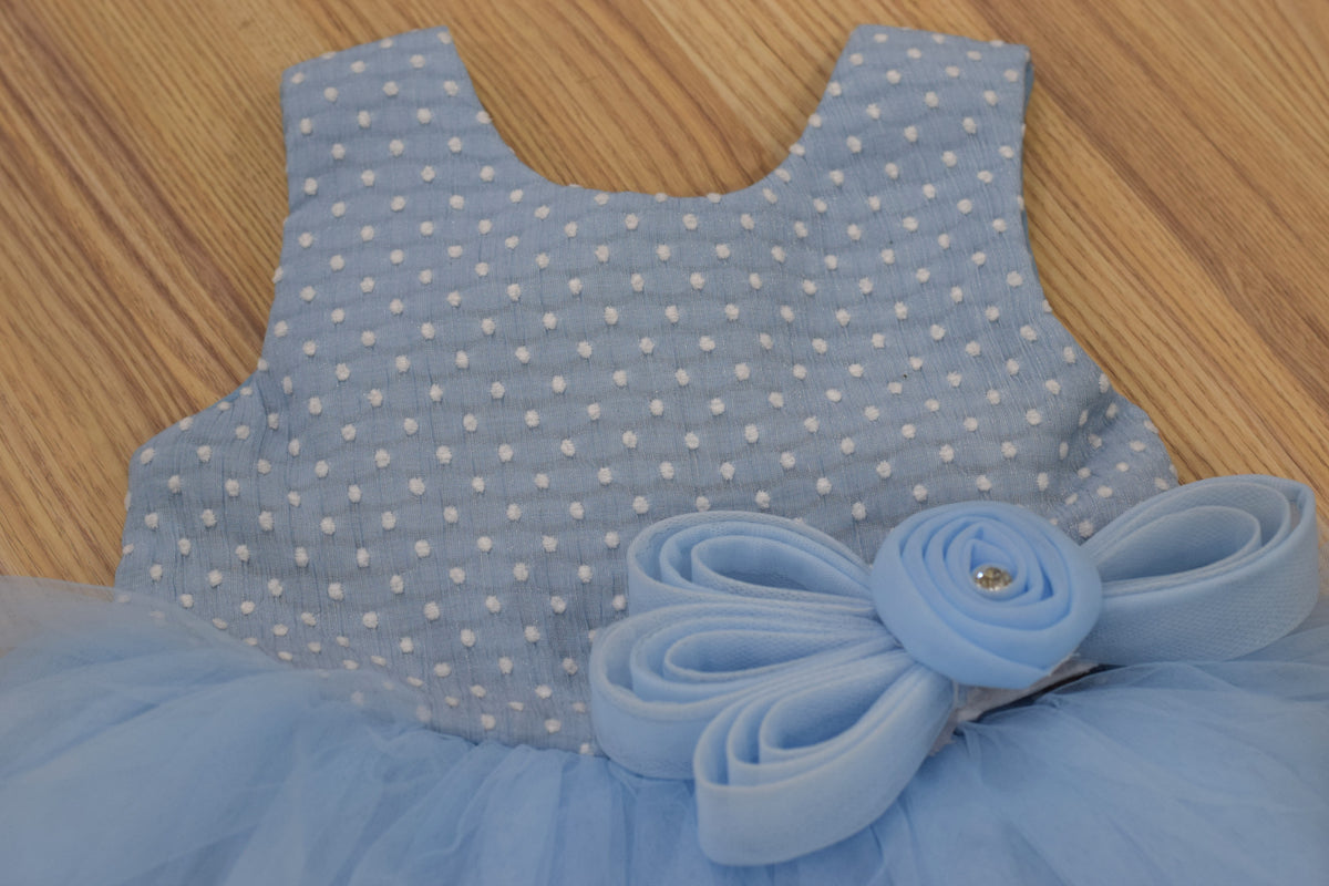 Baby Girls Light Blue Fancy Frock – Elegant Party Wear Dress