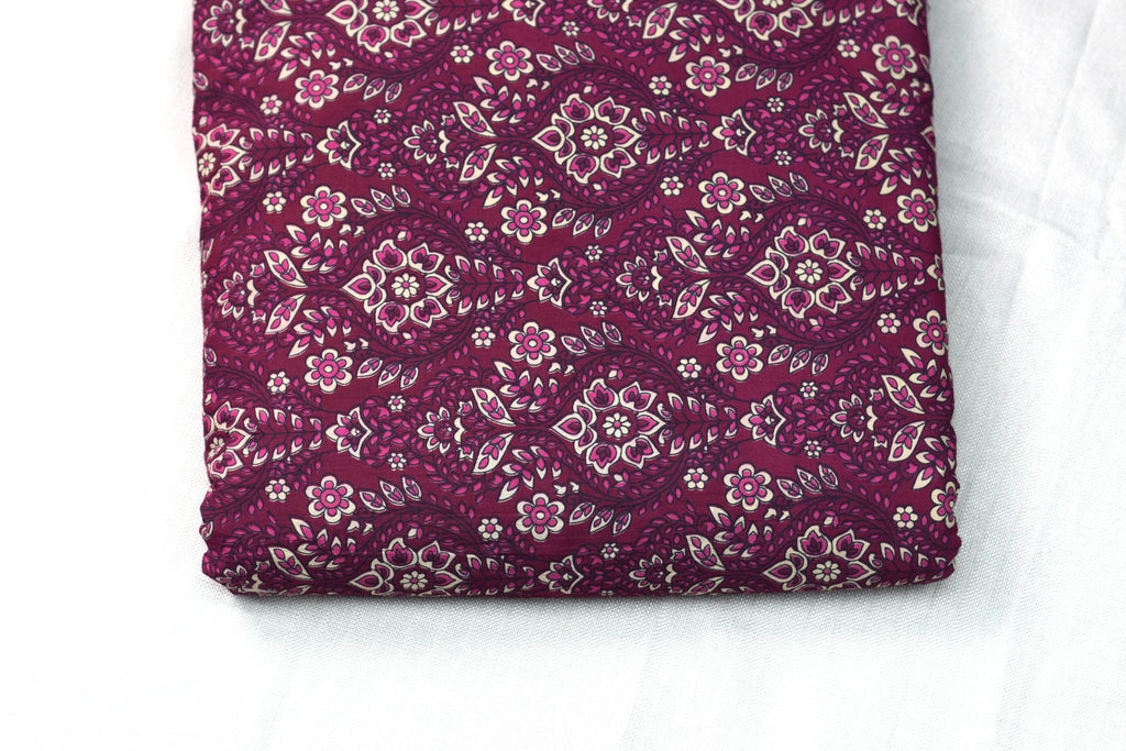 Magenta Floral Soft Cotton Dress Material Set with Dupatta – Top & Bottom Fabric Combo
