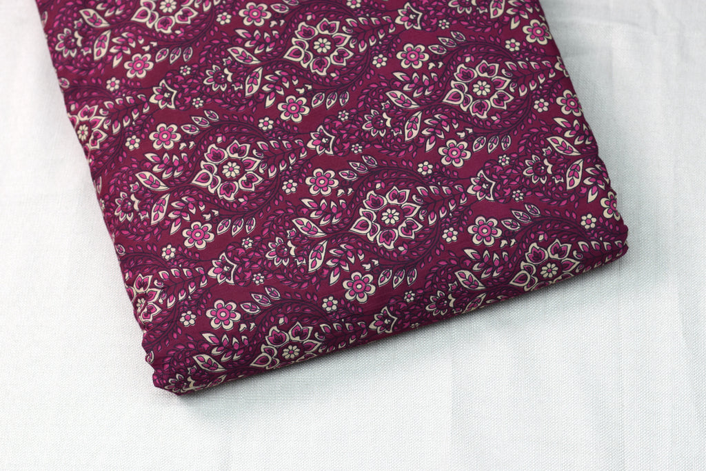 Magenta Floral Soft Cotton Dress Material Set with Dupatta – Top & Bottom Fabric Combo
