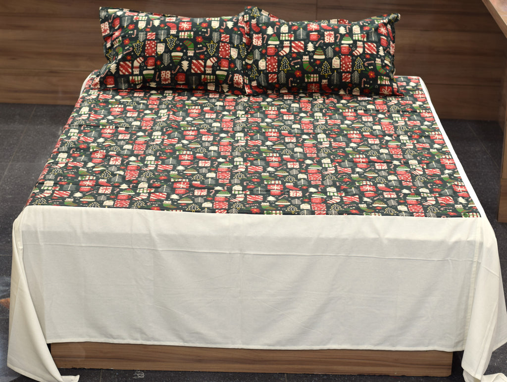 King Size Christmas Printed Bedspread – 100 × 110 Inches | Festive Bed Cover