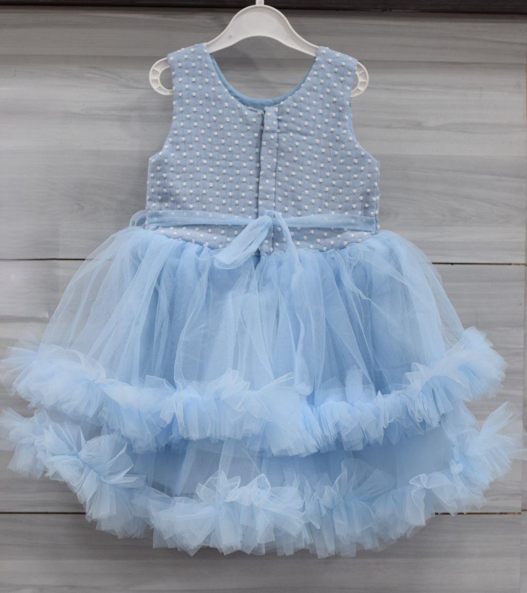 Baby Girls Light Blue Fancy Frock – Elegant Party Wear Dress