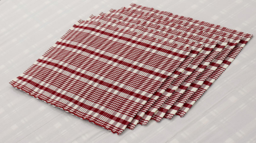 Maroon & Cream Checkered Woven Table Mat – 50 × 33 cm