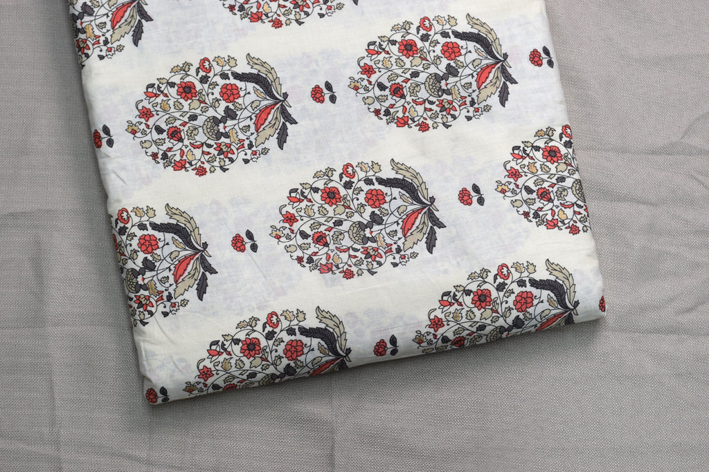 Ivory Bloom Soft Cotton Dress Material Set with Floral Print & Dupatta
