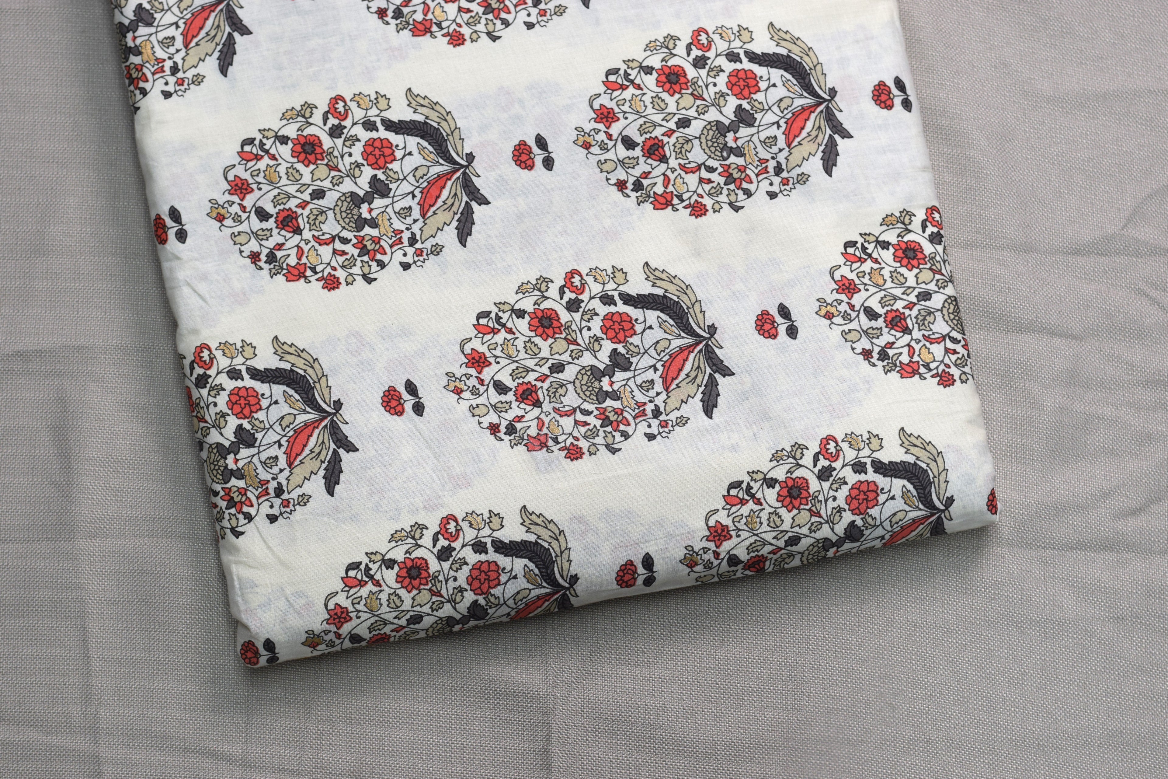 Ivory Bloom Soft Cotton Dress Material Set with Floral Print & Dupatta