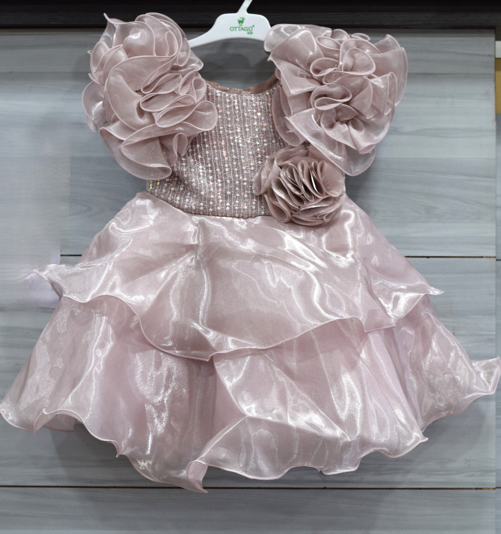 Baby Girls Pink Fancy Frock – Elegant Party Wear Dress