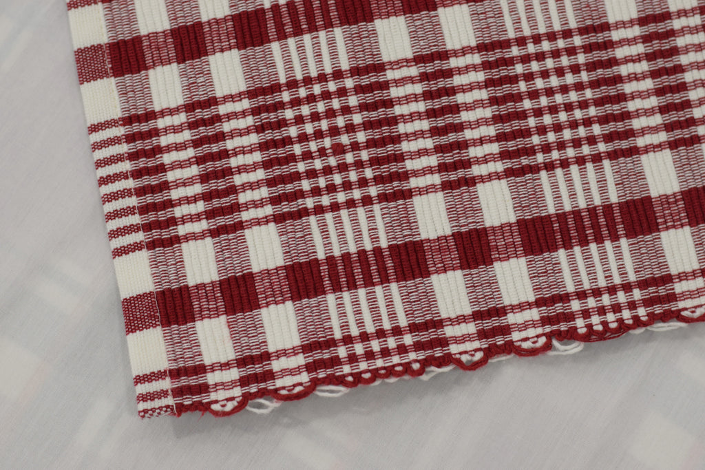 Maroon & Cream Checkered Woven Table Mat – 50 × 33 cm