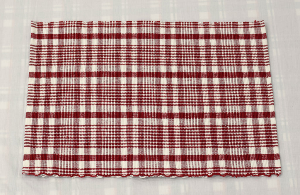 Maroon & Cream Checkered Woven Table Mat – 50 × 33 cm