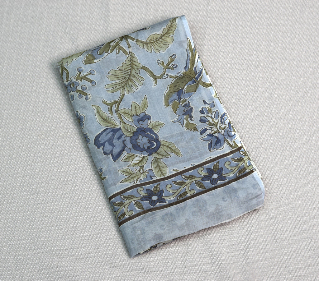 Blue Floral Soft Cotton Dress Material Set with Dupatta – 44” Width