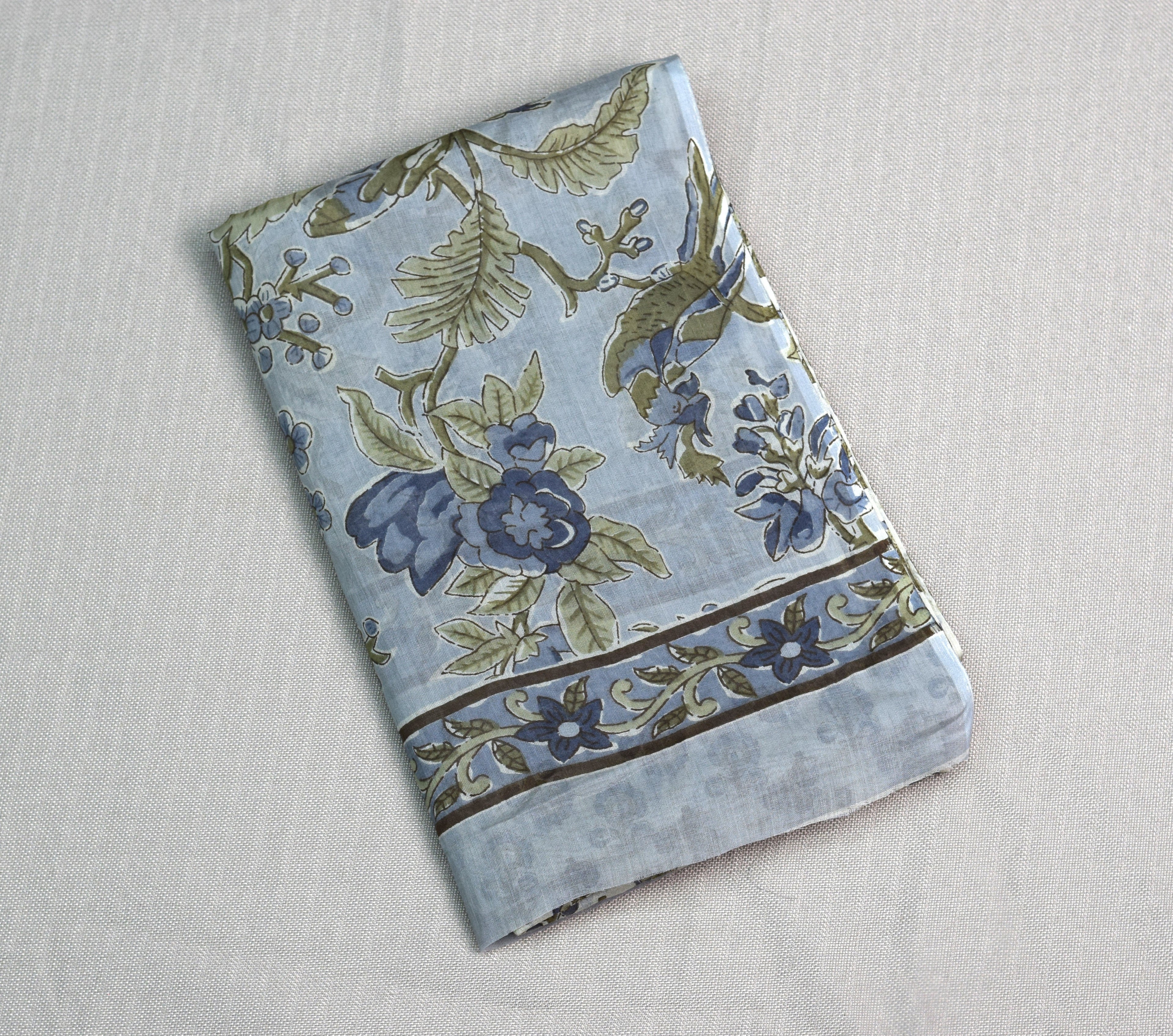 Blue Floral Soft Cotton Dress Material Set with Dupatta – 44” Width