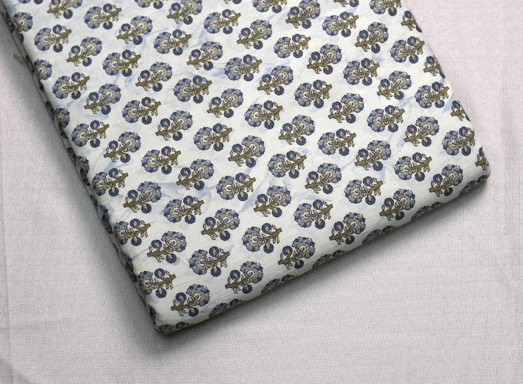 Blue Floral Soft Cotton Dress Material Set with Dupatta – 44” Width