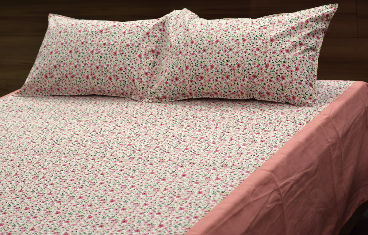 queen Size Floral Print Bedspread – Elegant Pink & White Bedding Set