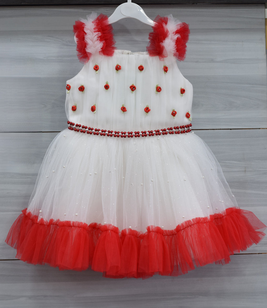 Baby Girls Red & White Fancy Frock – Beautiful Party Wear Dress