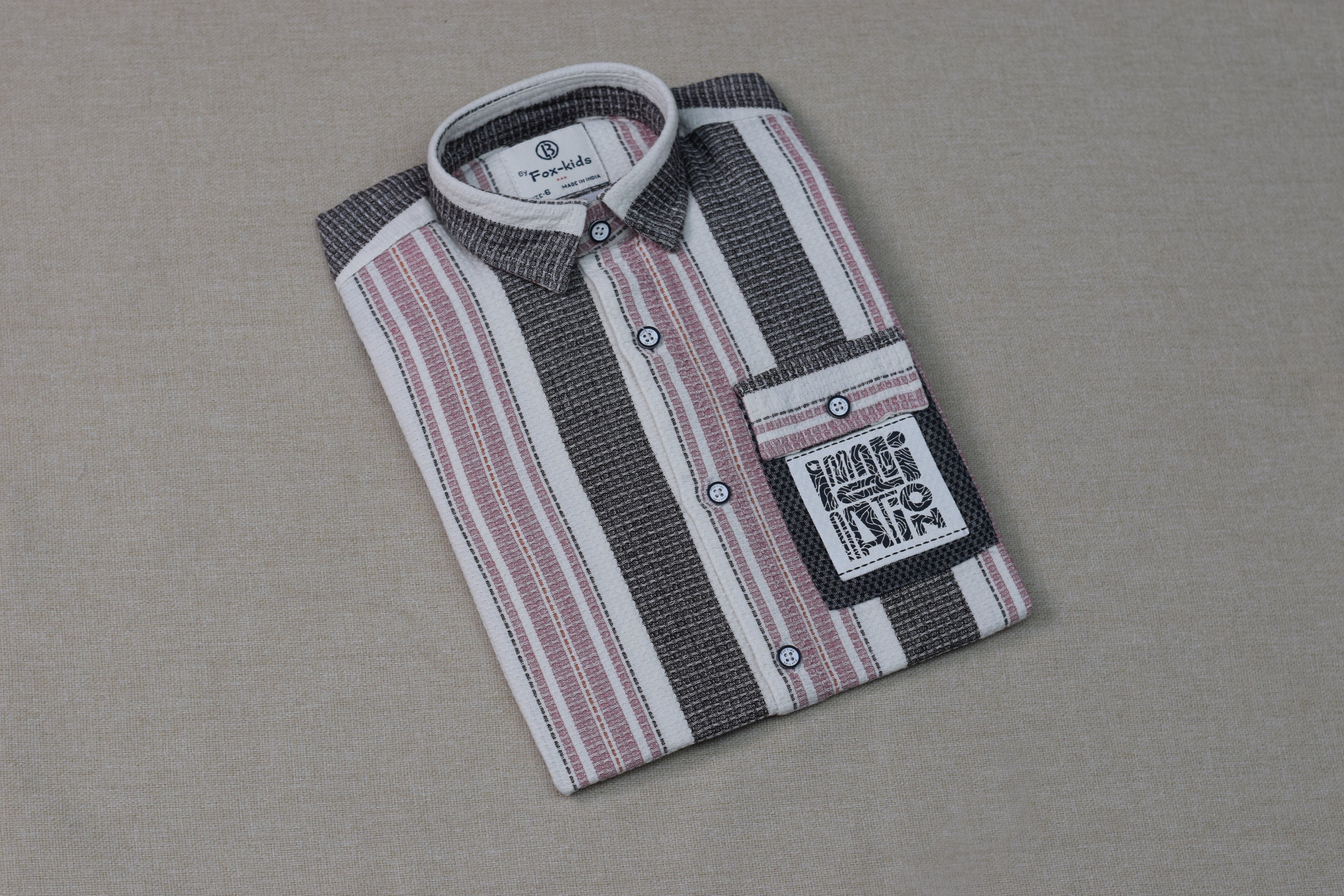 Kids Full Sleeve Striped Cotton Shirt – Pink, White & Charcoal Grey Casual Button-Down Shirt