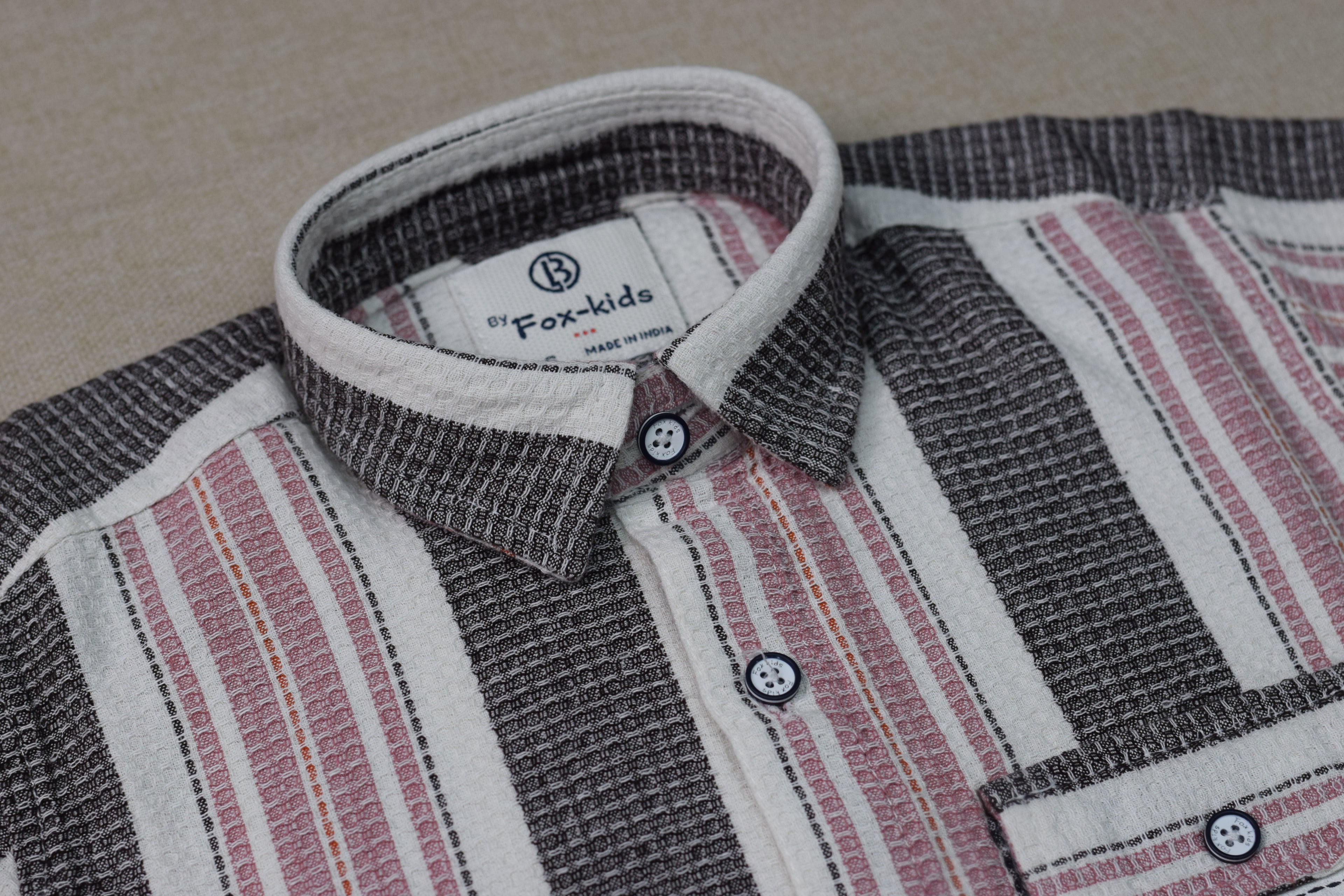 Kids Full Sleeve Striped Cotton Shirt – Pink, White & Charcoal Grey Casual Button-Down Shirt