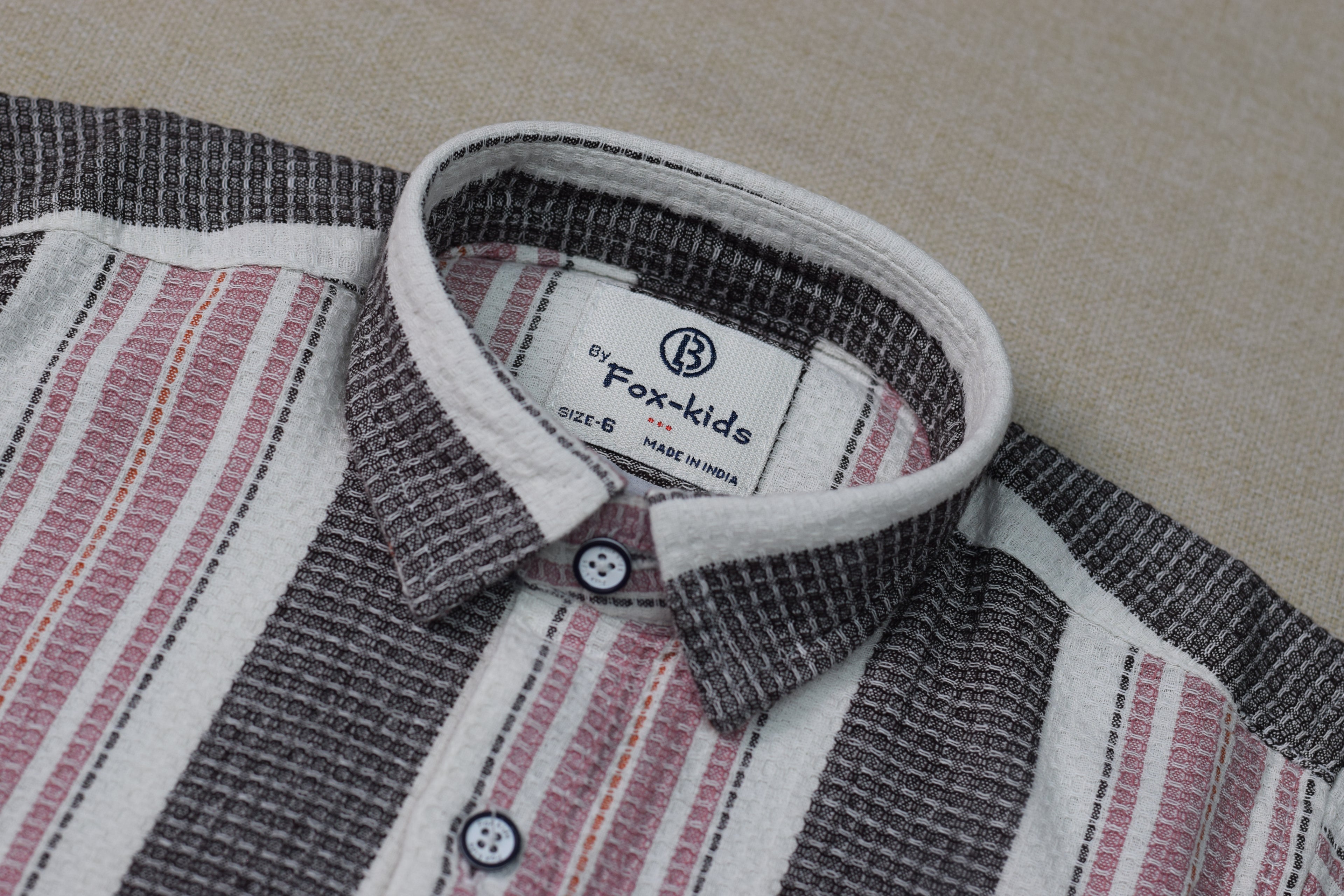 Kids Full Sleeve Striped Cotton Shirt – Pink, White & Charcoal Grey Casual Button-Down Shirt