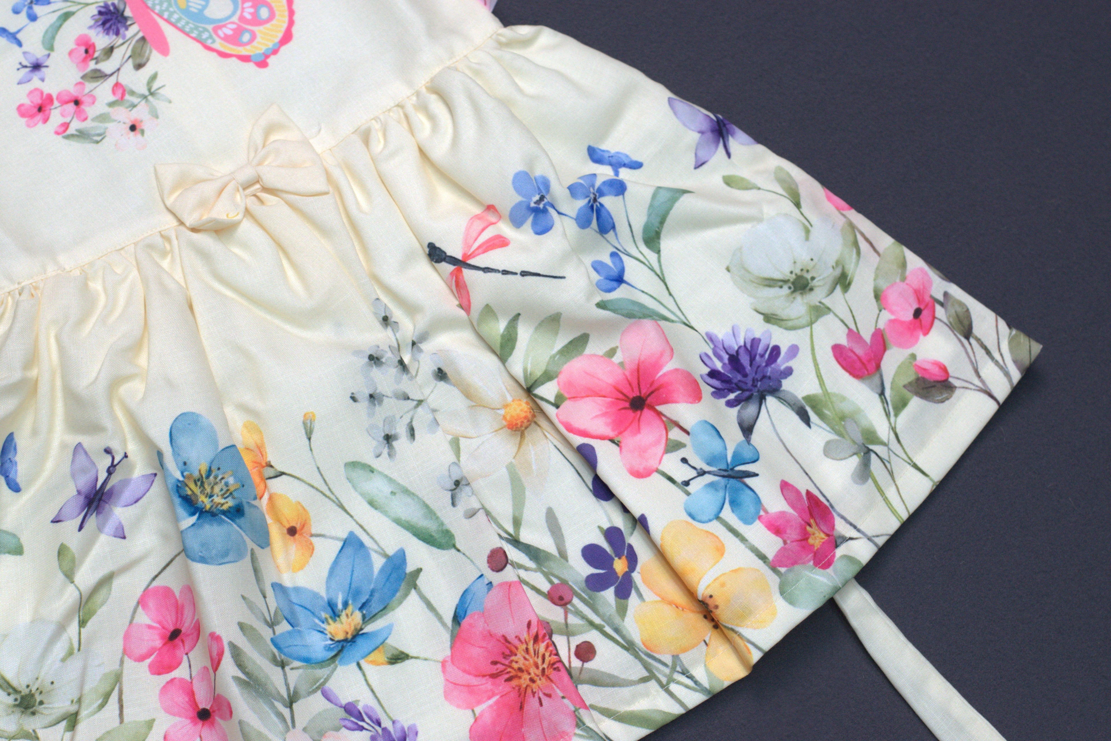Elegant Butterfly & Floral Semi-Linen Kids' Frock