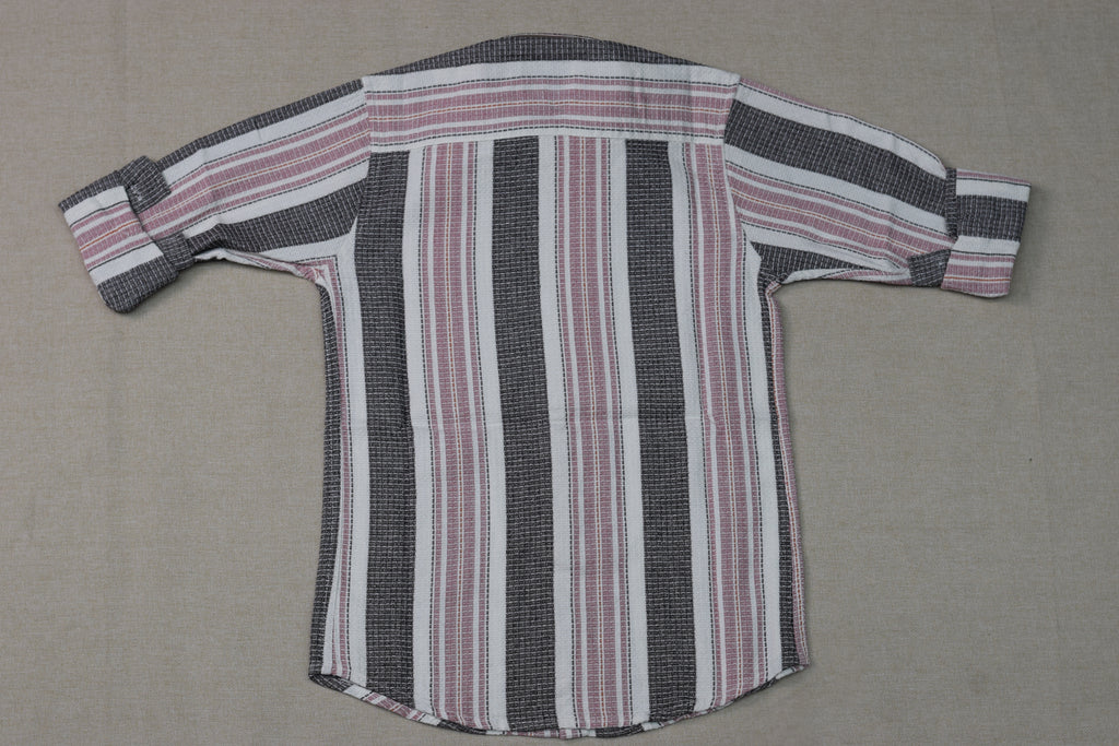 Kids Full Sleeve Striped Cotton Shirt – Pink, White & Charcoal Grey Casual Button-Down Shirt