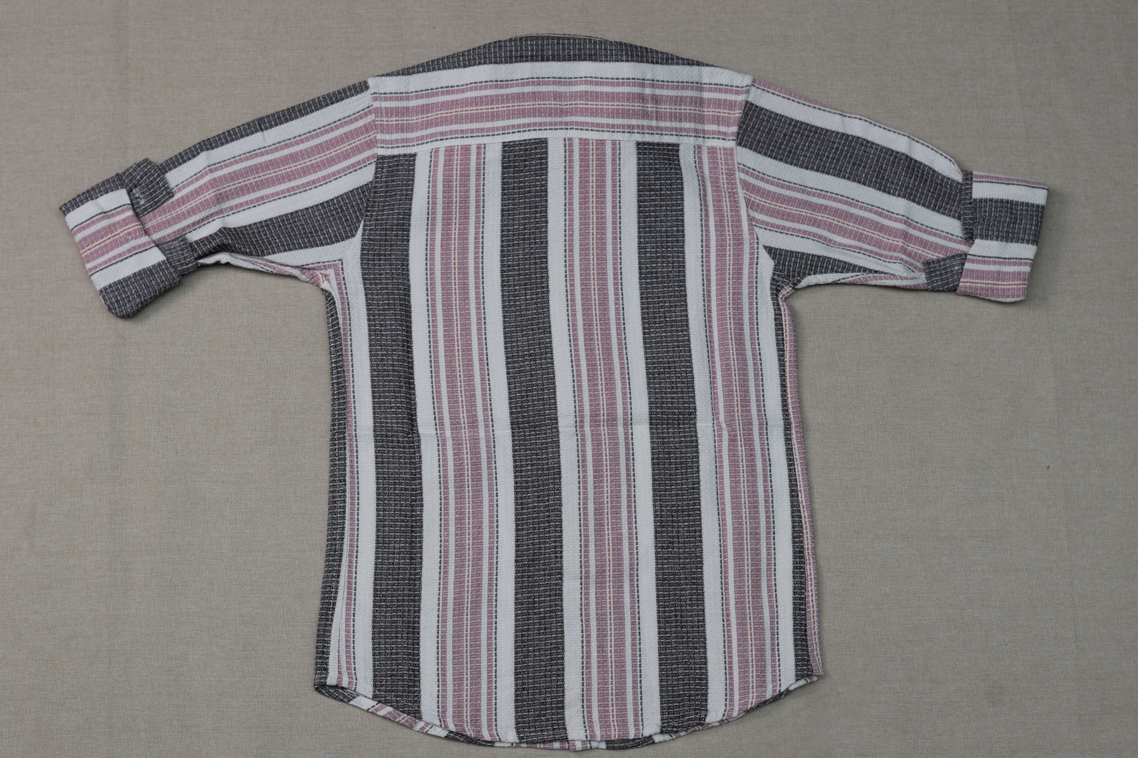 Kids Full Sleeve Striped Cotton Shirt – Pink, White & Charcoal Grey Casual Button-Down Shirt