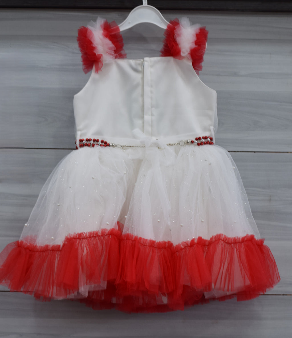 Baby Girls Red & White Fancy Frock – Beautiful Party Wear Dress