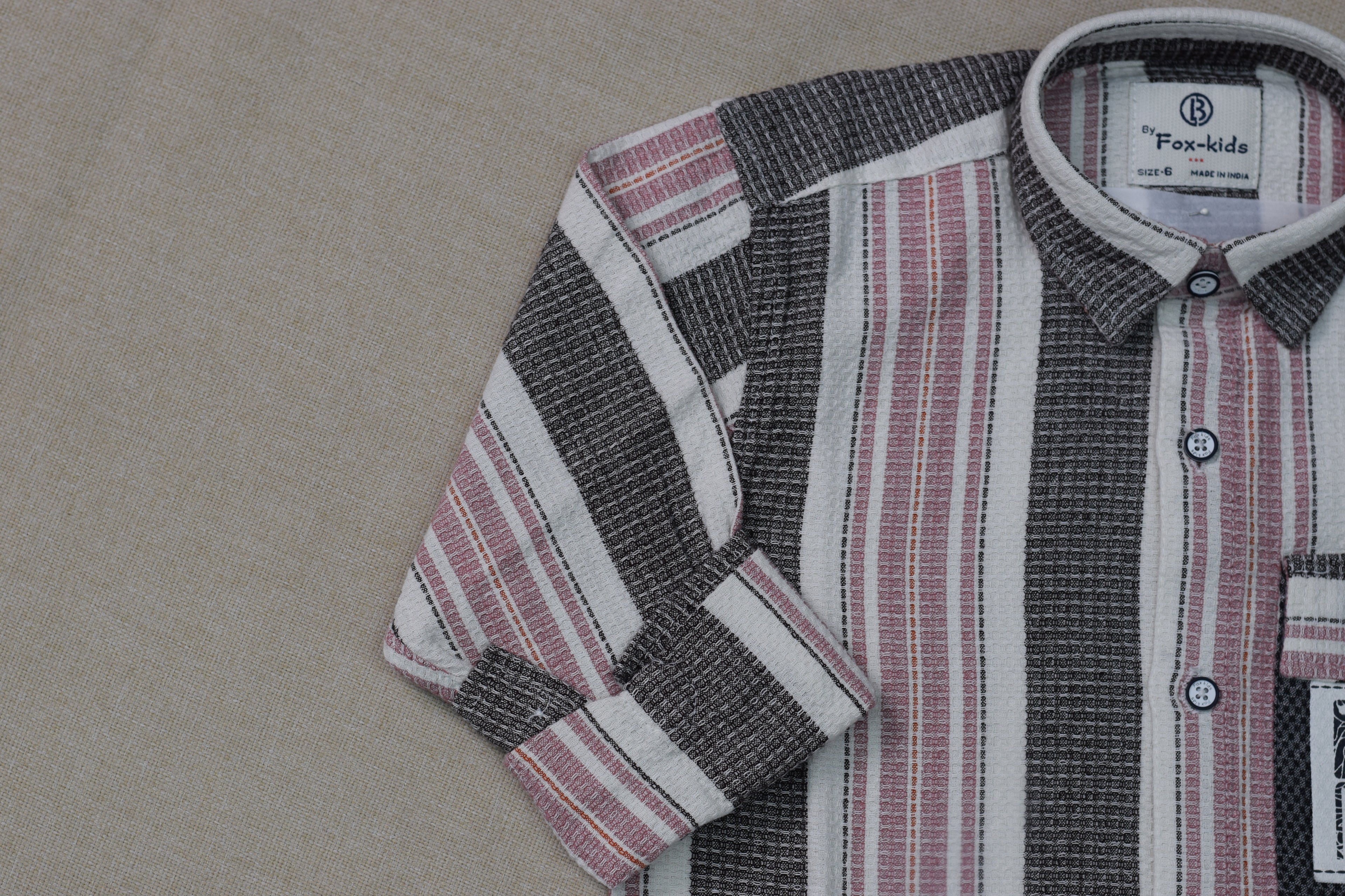 Kids Full Sleeve Striped Cotton Shirt – Pink, White & Charcoal Grey Casual Button-Down Shirt