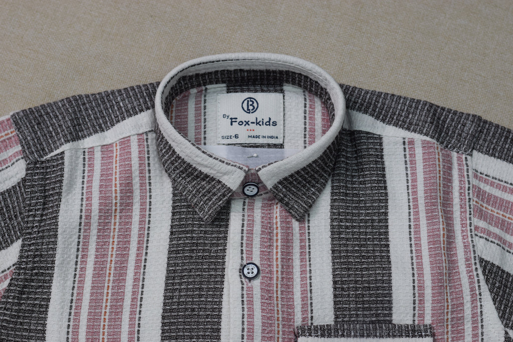 Kids Full Sleeve Striped Cotton Shirt – Pink, White & Charcoal Grey Casual Button-Down Shirt