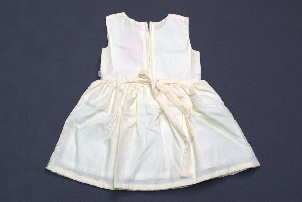 Elegant Butterfly & Floral Semi-Linen Kids' Frock