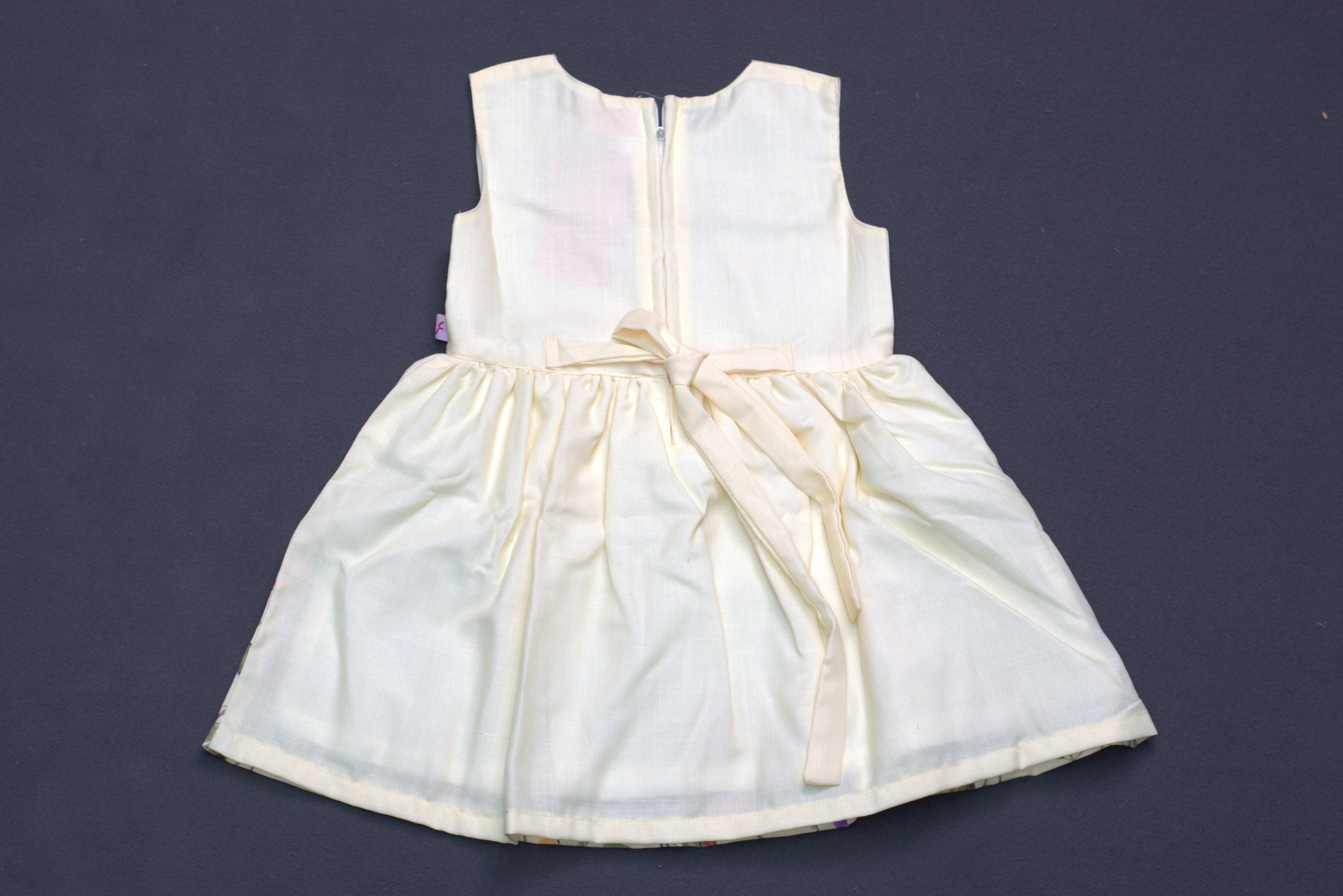 Elegant Butterfly & Floral Semi-Linen Kids' Frock