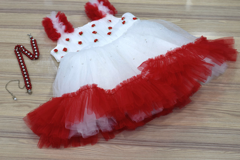Baby Girls Red & White Fancy Frock – Beautiful Party Wear Dress