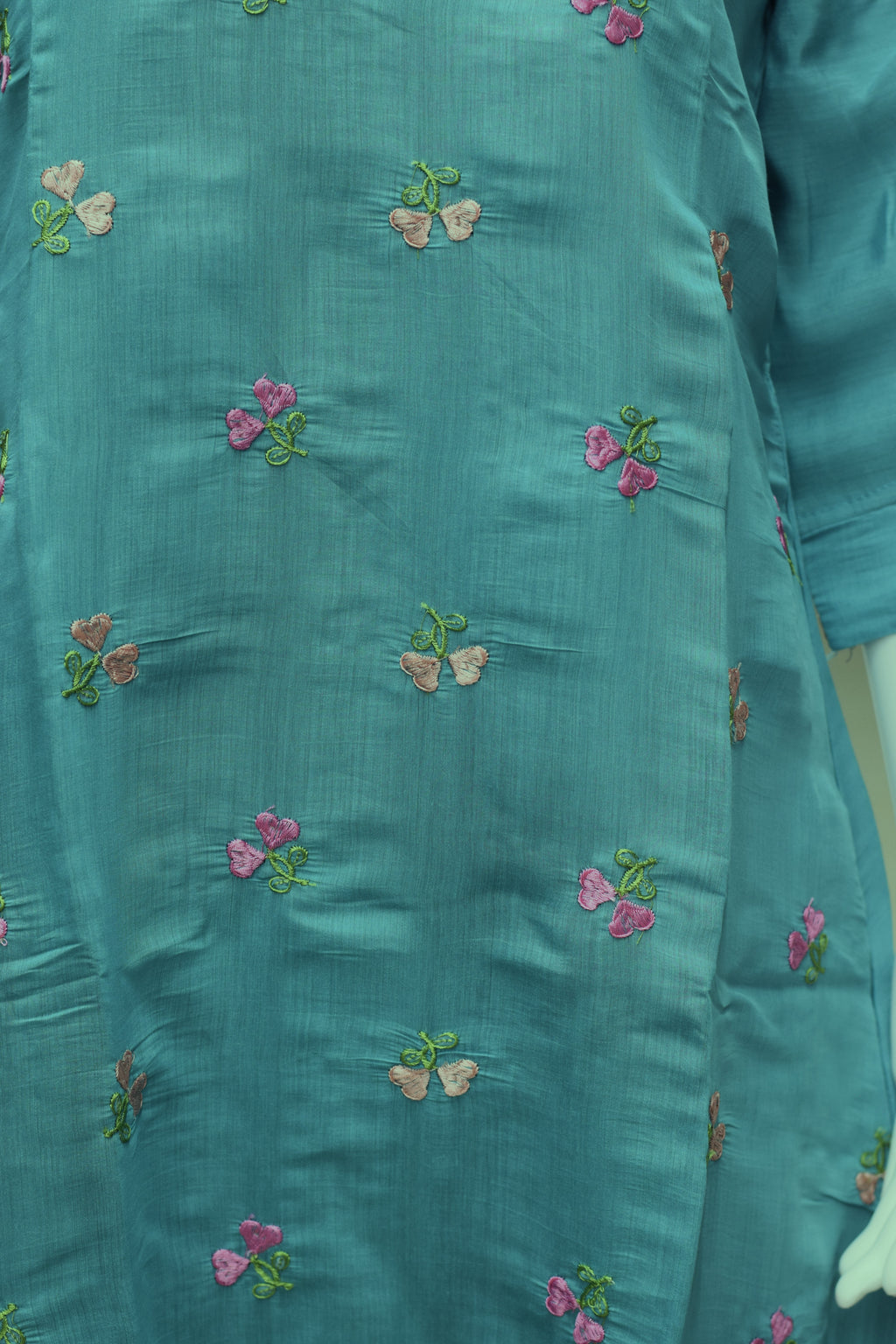 Sky Blue Embroidered Cotton Ladies Kurti Top – Floral Embroidery | V-Neck | 3/4 Sleeves-A-line kurti