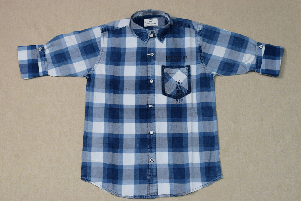 Kids Blue Checked Full Sleeve Cotton Shirt
