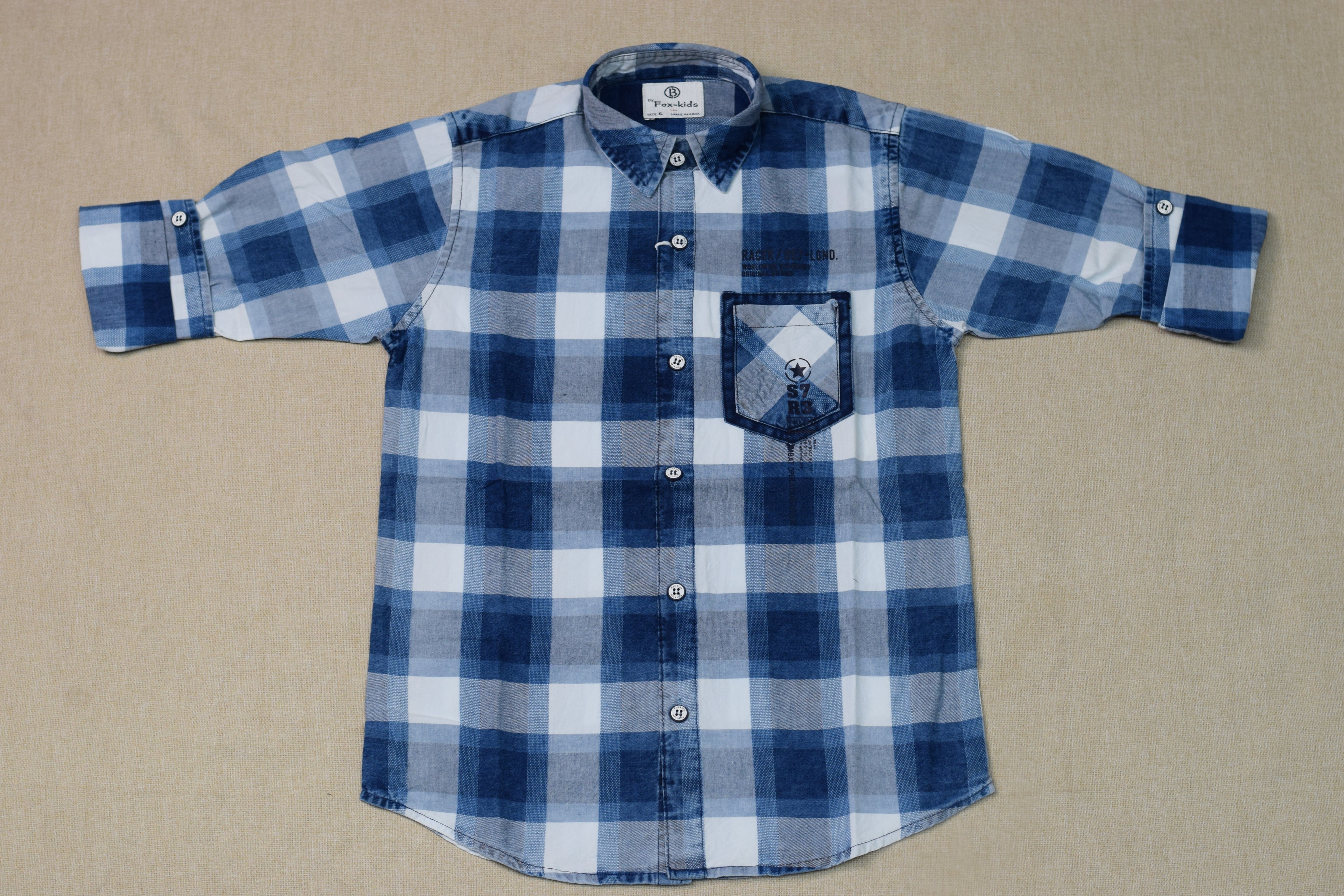 Kids Blue Checked Full Sleeve Cotton Shirt