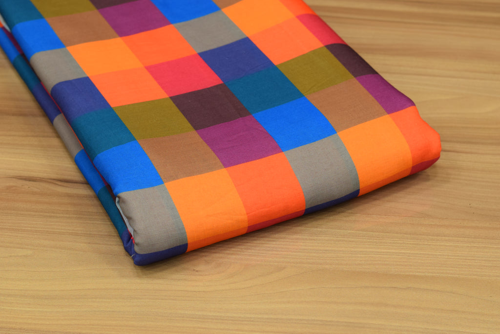 Madras Check Semi Linen Running Material – 44 Inch Width | Unstitched Fabric for Ladies, Men's & Kids Wear