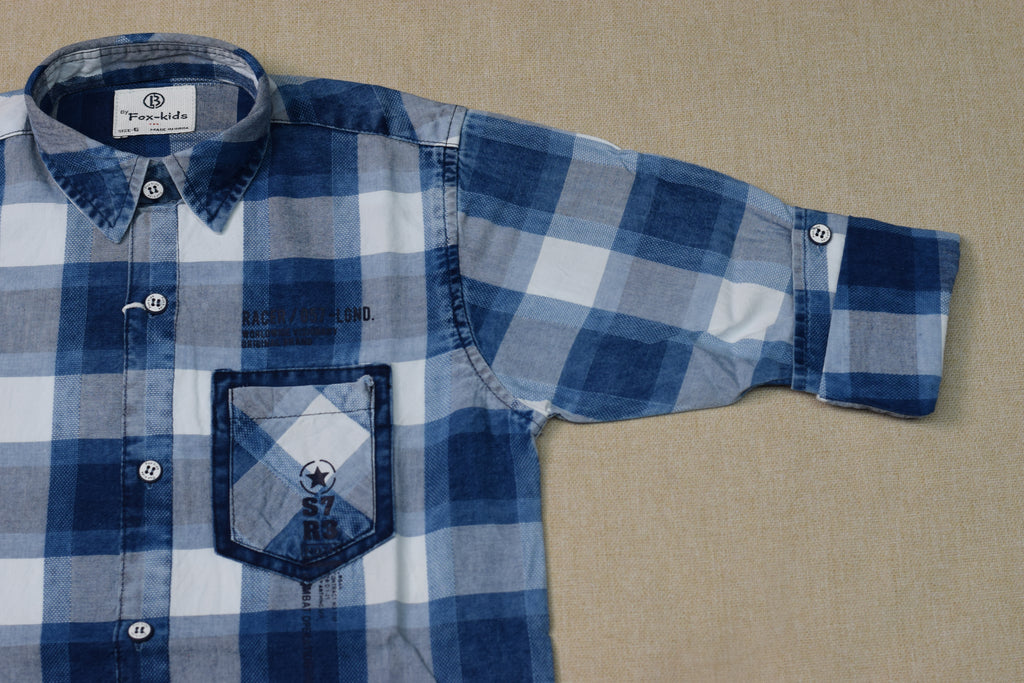Kids Blue Checked Full Sleeve Cotton Shirt