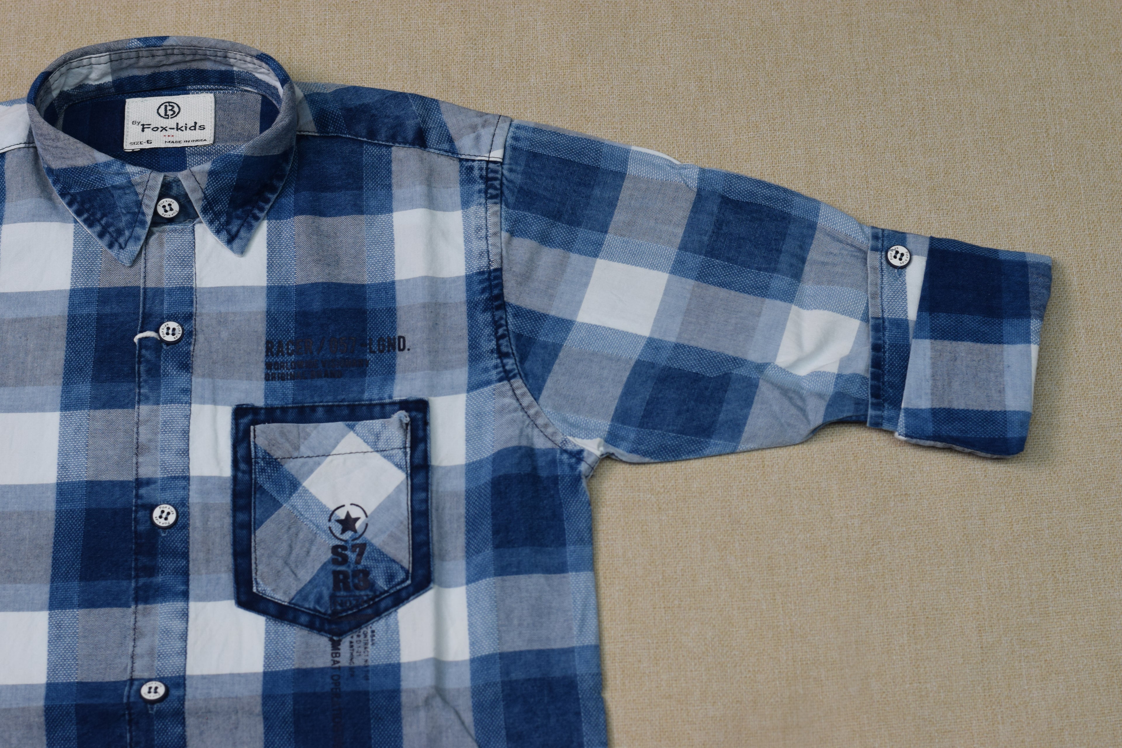 Kids Blue Checked Full Sleeve Cotton Shirt