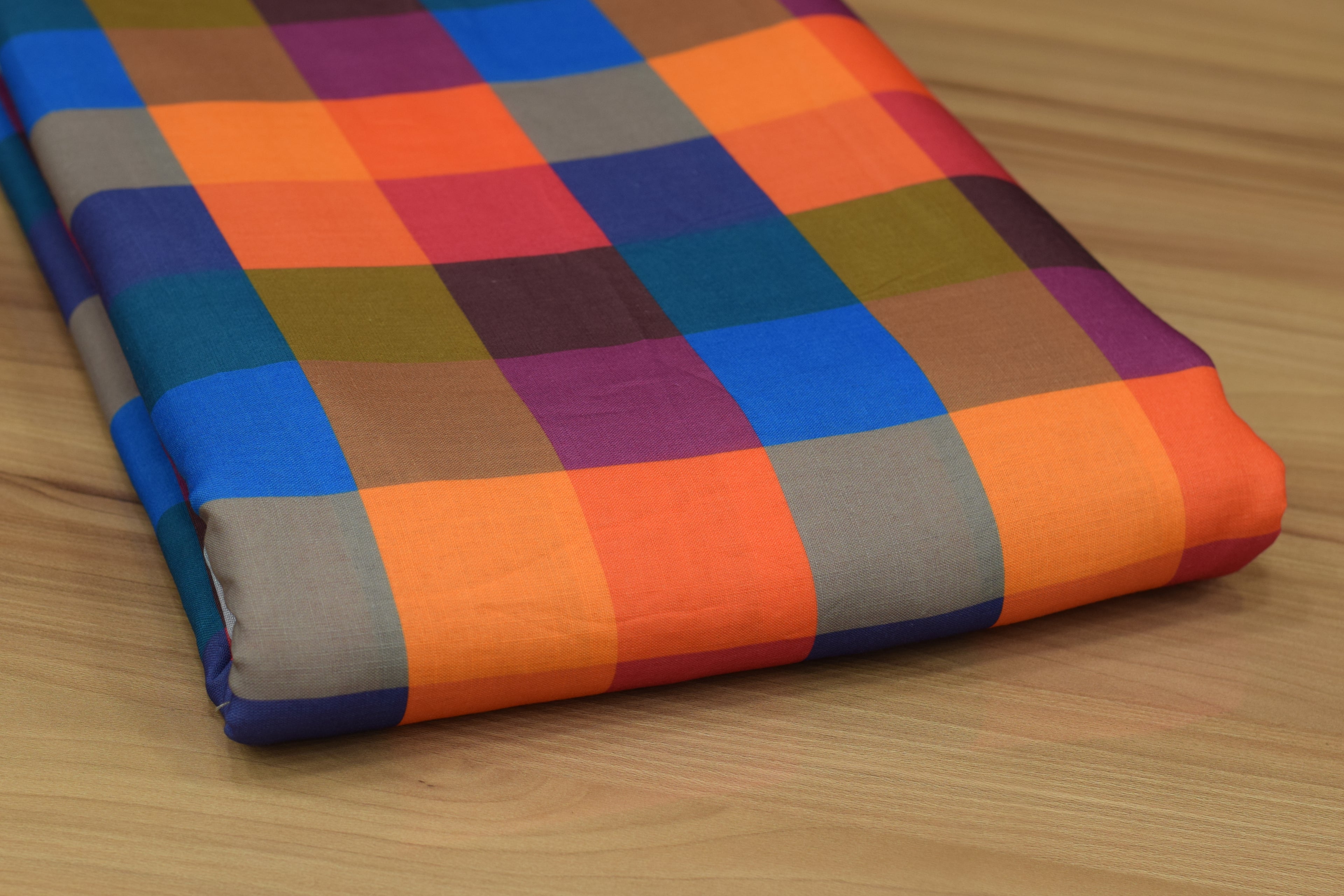 Madras Check Semi Linen Running Material – 44 Inch Width | Unstitched Fabric for Ladies, Men's & Kids Wear