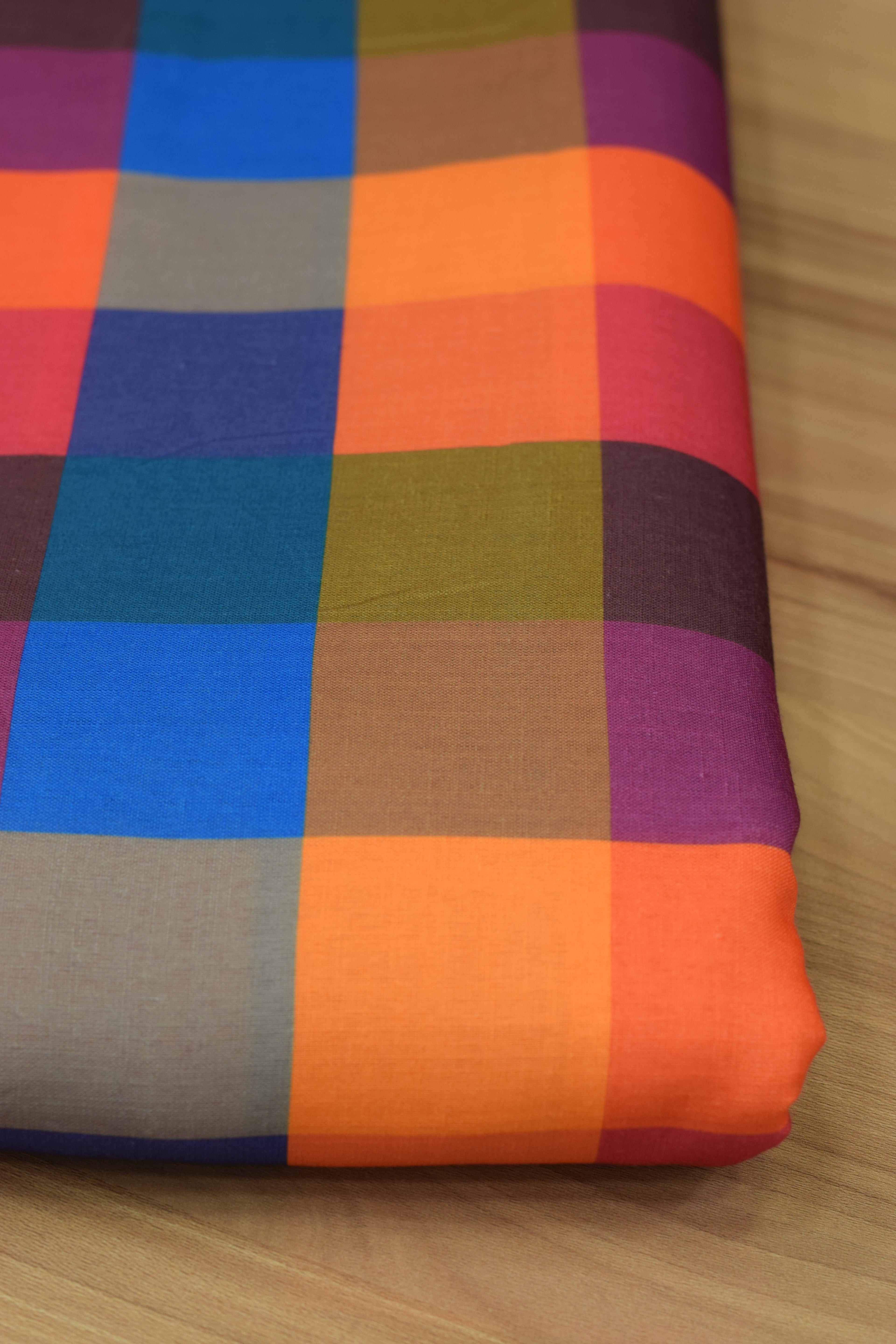 Madras Check Semi Linen Running Material – 44 Inch Width | Unstitched Fabric for Ladies, Men's & Kids Wear