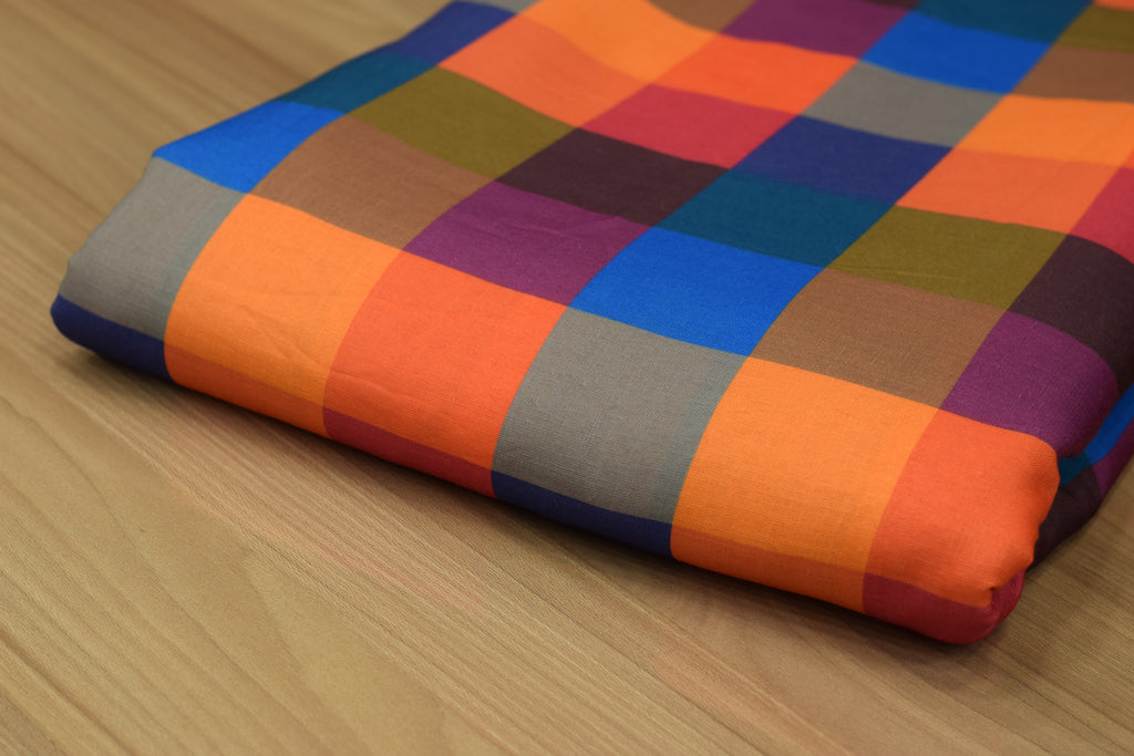 Madras Check Semi Linen Running Material – 44 Inch Width | Unstitched Fabric for Ladies, Men's & Kids Wear