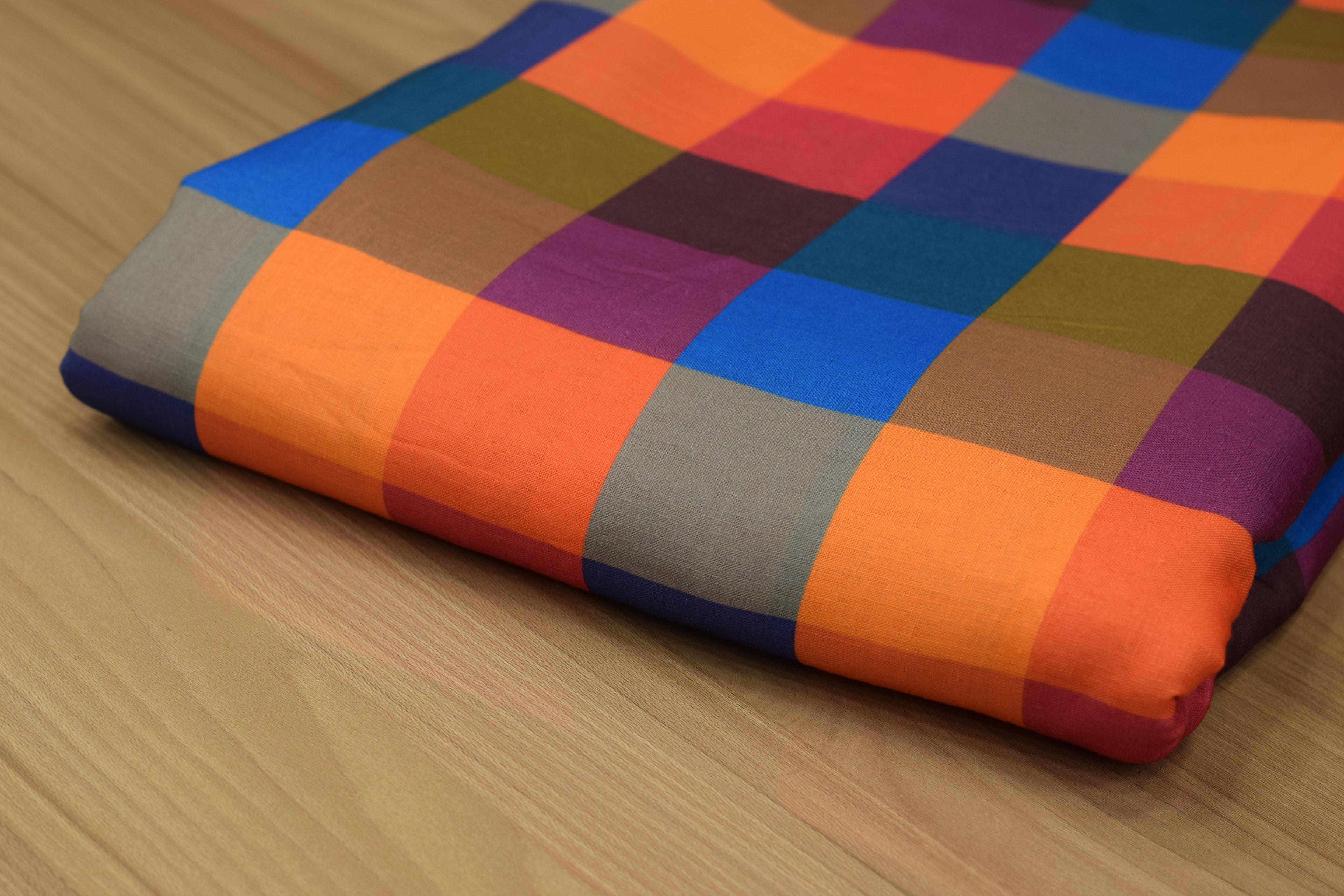 Madras Check Semi Linen Running Material – 44 Inch Width | Unstitched Fabric for Ladies, Men's & Kids Wear
