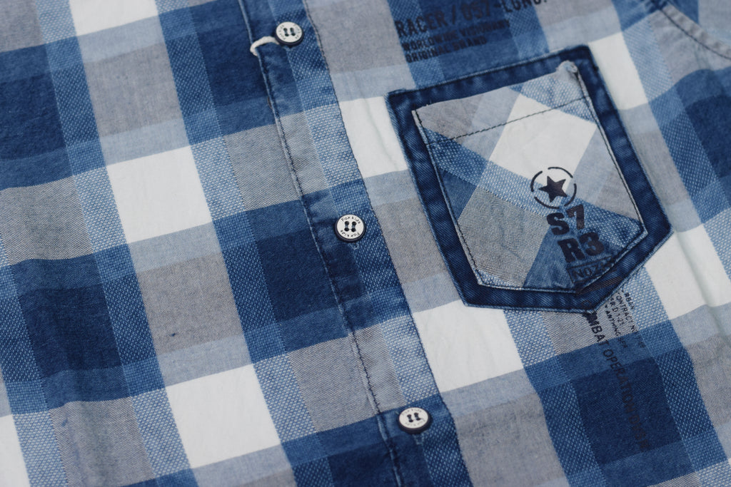 Kids Blue Checked Full Sleeve Cotton Shirt