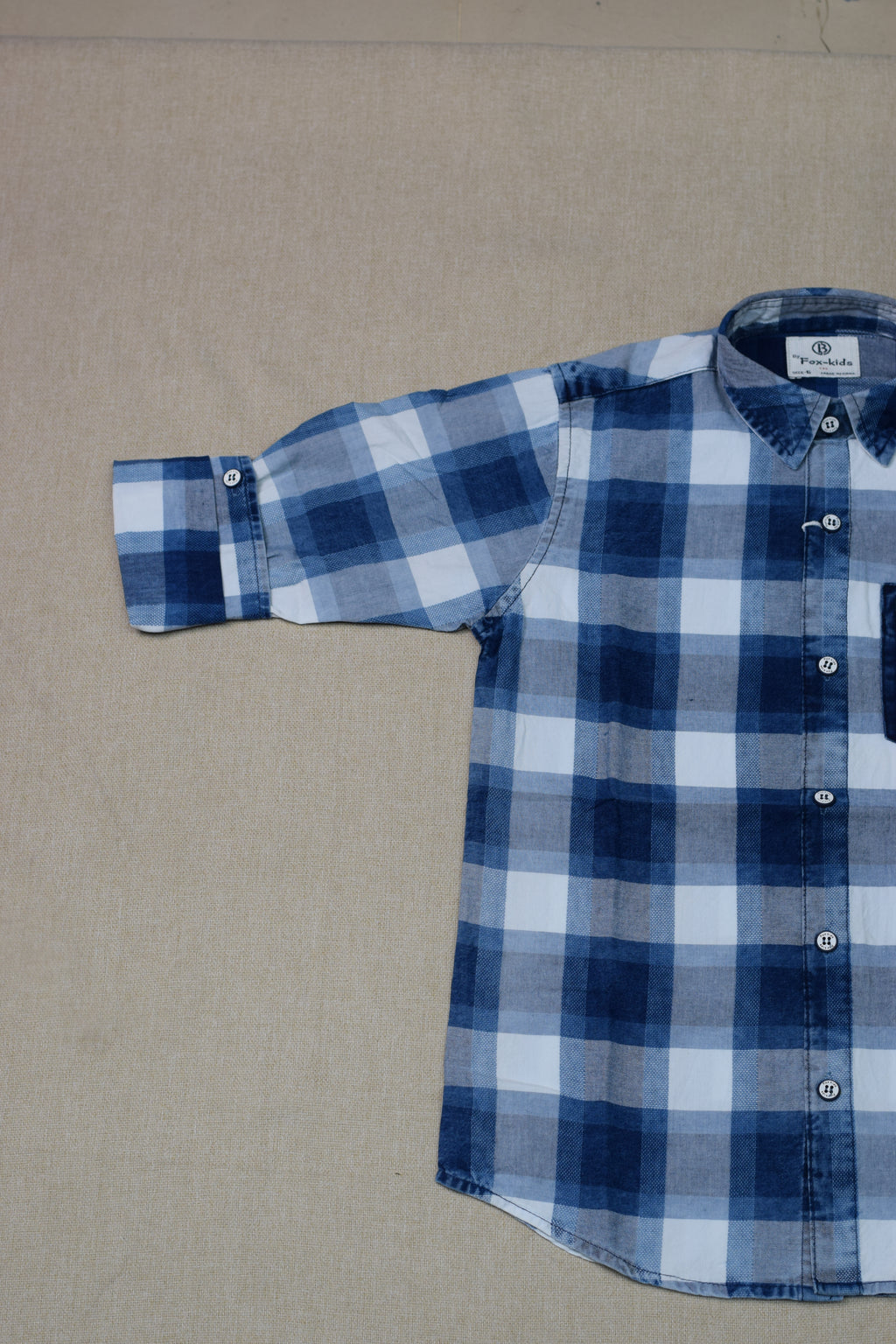 Kids Blue Checked Full Sleeve Cotton Shirt